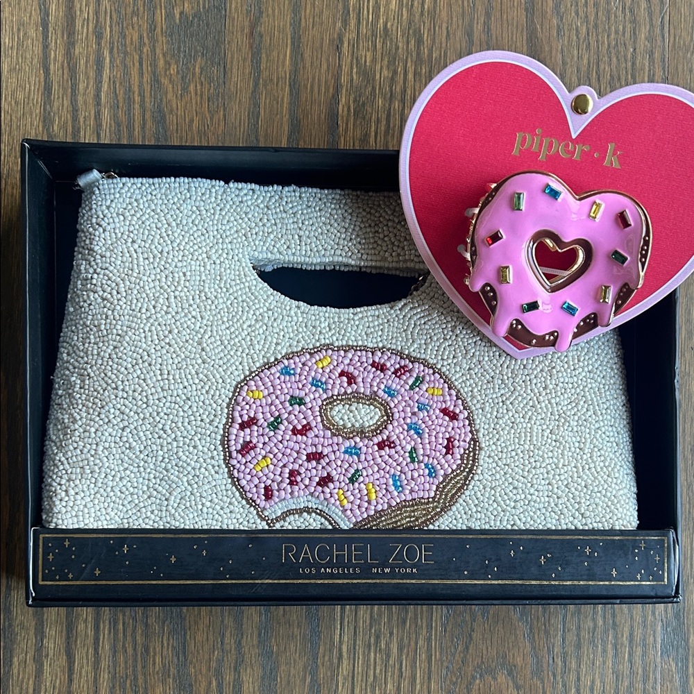 Rachel Zoe Pink Donut Beaded Clutch with matching Piper K hair clip